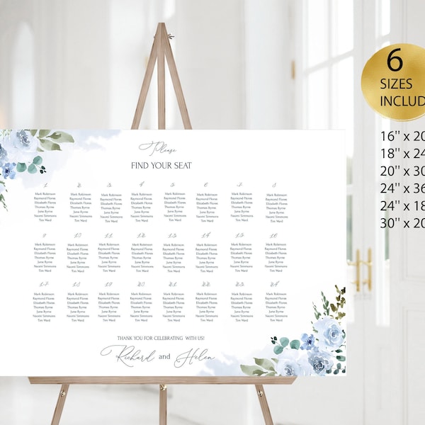 ELIA Printable Wedding Seating Chart, Seating Chart Template, Light blue Wedding seating Chart, INSTANT Download Seating Chart, Diy