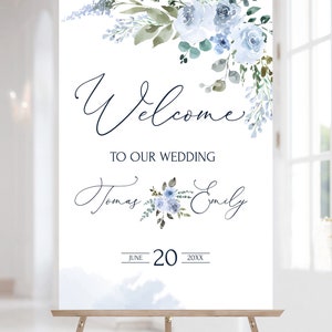 Wedding Welcome Sign Template, Editable Welcome Sign Template, Light Blue Welcome Sign, Printable, Diy Custom Welcome Sign, ELIA