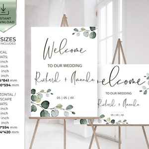 Wedding Welcome Sign Template, Editable Eucalyptus Greenery Wedding Welcome Sign Download, Minimalist Printable Welcome Poster, Diy EVA