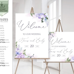 Wedding Welcome Sign Template, Printable Welcome Sign Download, Editable Welcome Sign, Floral Diy Custom Welcome Sign, LILAC