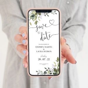 Save The Date Template, Eucalyptus Digital Save the Date Digital Download, Smartphone, Greenery Template, Editable AMELIA image 3