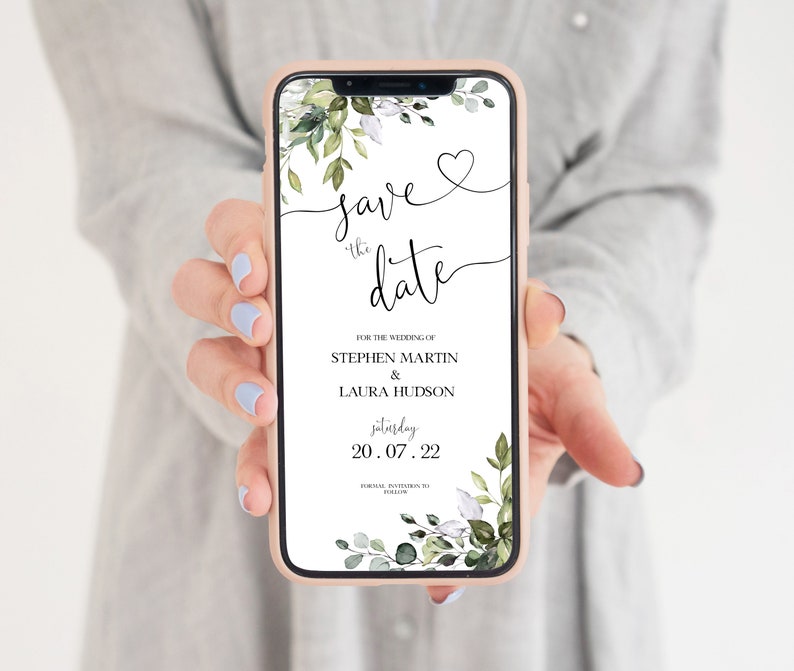 Save The Date Template, Eucalyptus Digital Save the Date Digital Download, Smartphone, Greenery Template, Editable AMELIA image 3