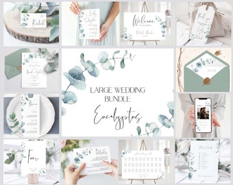 ELIA Eucalyptus Wedding Mega bundle Template, Greenery Minimalistic Greenery Wedding Invite Set Instant Download, Editable, Printable, Diy