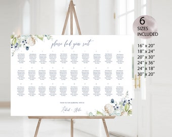 BLUEBERRY Printable Wedding Seating Chart, Seating Chart Template, Light blue Wedding seating Chart, INSTANT Download Seating Chart, Diy