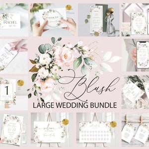 Wedding Invitation MEGA bundle Template, Blush Pink printable Wedding Invites Mega Bundle, Editable, Download, Floral | BLUSH