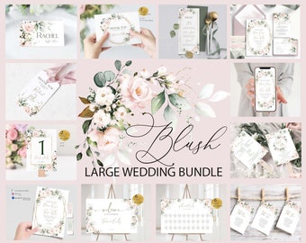 Wedding Invitation MEGA bundle Template, Blush Pink printable Wedding Invites Mega Bundle, Editable, Download, Floral | BLUSH