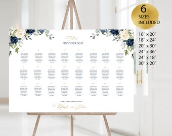 OCEAN Blue Navy Wedding Seating Chart, Floral Seating Chart Template, Floral Wedding Seating Chart, INSTANT Download Seating Chart