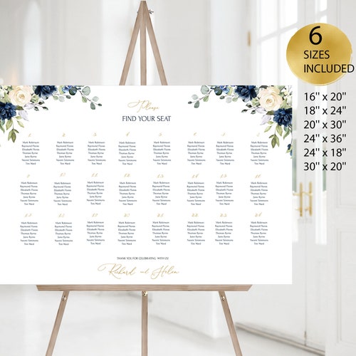 Royal Blue Wedding Seating Chart Template Boho Chic Floral - Etsy