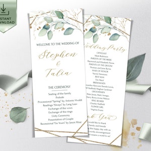 Greenery Program Template, Eucalyptus Fan Wedding Program, Printable Fan Order of Ceremony Template, Editable Wedding Program | VESNA