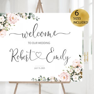 Wedding Welcome Sign Template with Watercolor Blush Pink Flowers, Custom Sign, INSTANT Download, Editable, Printable and Charming, Diy, AVA