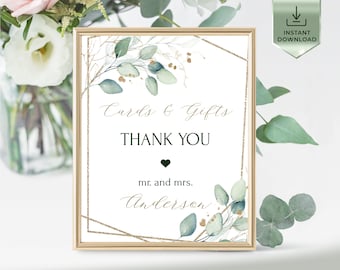 Eucalyptus Cards and Gifts Sign Template | Greenery Eucalyptus Wedding sign| Wedding Printable Editable | Instant Download | VESNA