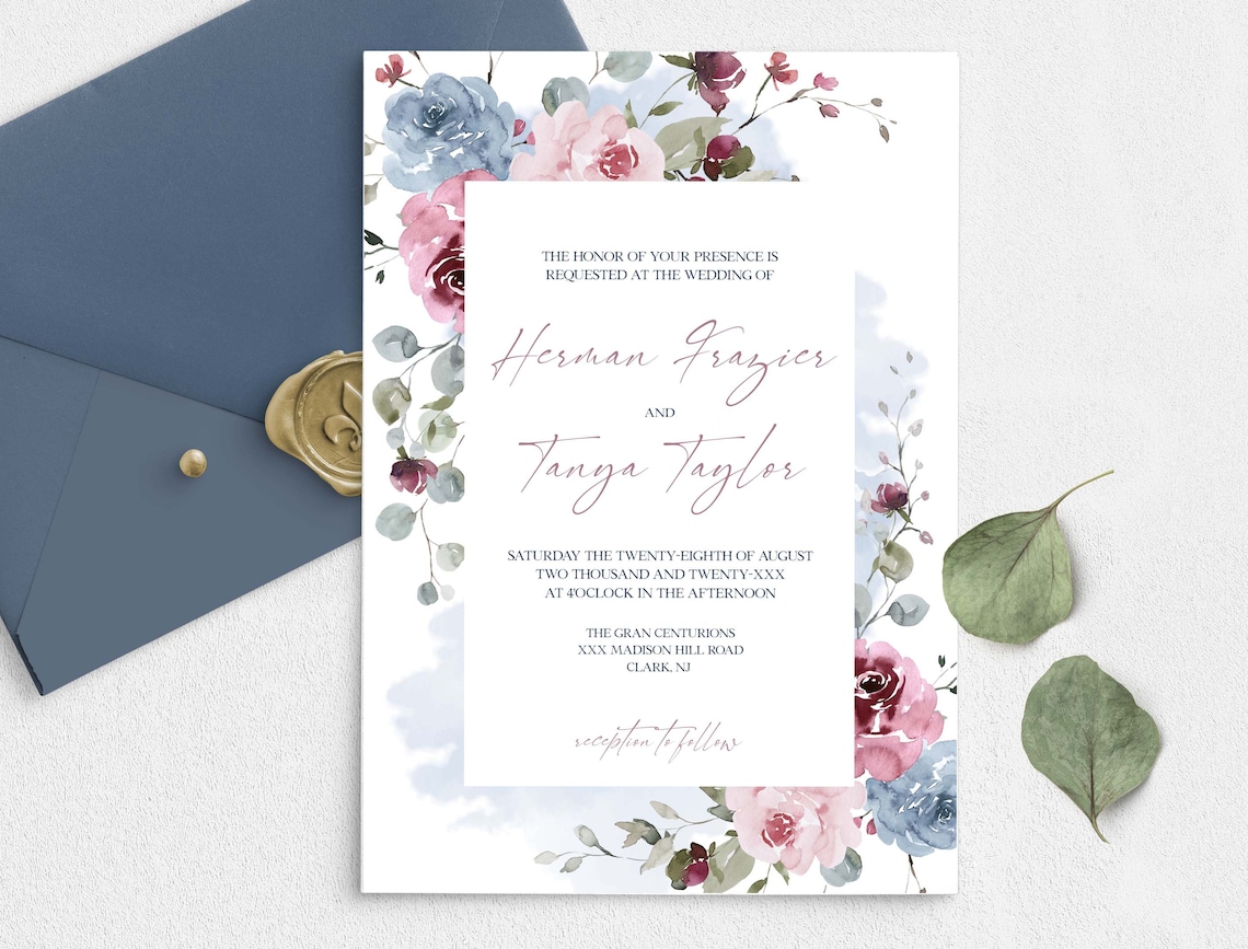 LIA Dusty Pink & Dusty Blue Invitation Template Download image 1