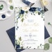 OCEAN Wedding Invitation Blue Navy Flowers, Editable Blue Navy Wedding invite Template, Printable, Download, Diy, Floral