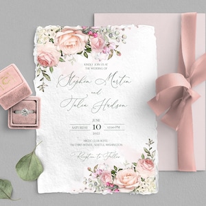 TEA ROSE Electronic Invitation, blush pink Flowers Smartphone Envite, Rustic Digital Template, Mobile, Instant Download, Smartphone SMS