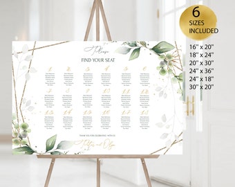 ISABELLA Greenery and Gold Wedding Seating Chart, Geometric Seating Chart Template, Eucalyptus, INSTANT Download Seating Chart