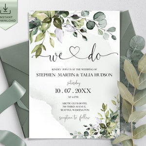 AMELIA Editable Wedding Invitation Set Template Greenery Leaves, Printable, DIY We do Bundle invitation, Eucalyptus Invite set, DIY image 3