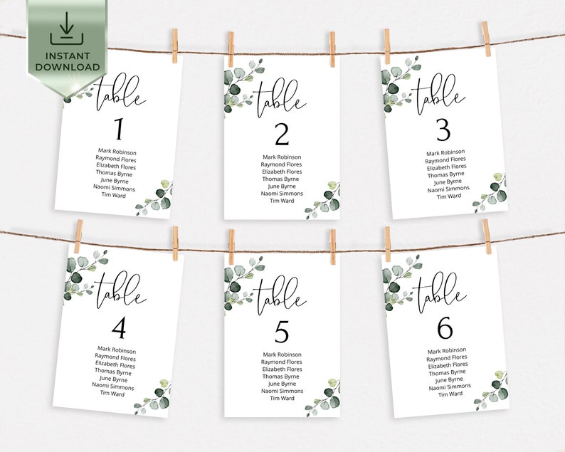 EVA Eucalyptus Wedding Seating Chart Template, Greenery Seat Chart Card, Minimalistic Wedding seating Chart Download, Printable Editable Diy