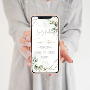 Eucalyptus Digital Wedding Invitation, iPhone Evite, Greenery Digital Template, Geometric Mobile, Instant Download, Smartphone | ISABELLA