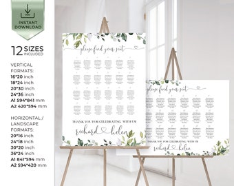 Eucalyptus Seating Chart Template, Greenery Wedding Seating Plan Download, Green Wedding seating Board, Diy | AMELIA