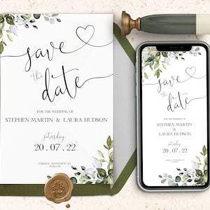 Save The Date Template, Eucalyptus Digital Save the Date Digital Download, Smartphone, Greenery Template, Editable | AMELIA