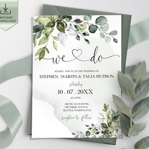 AMELIA Eucalyptus Invitation Template, We Do Wedding Invitation Download, Greenery Digital Template, We Do Eucalyptus Wedding Invite