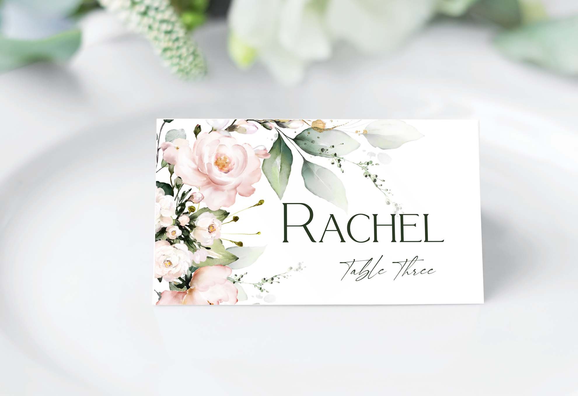 BLUSH Soft Pink Place Card Template Floral Editable Wedding - Etsy