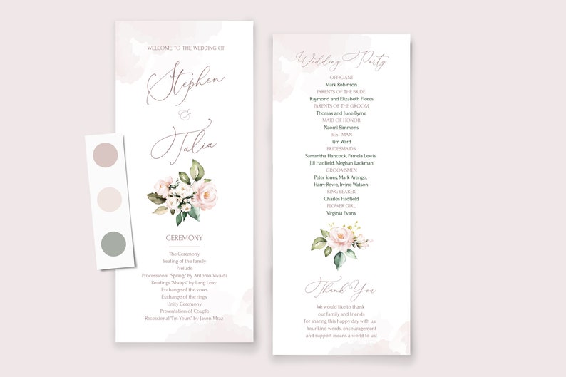 AVA Wedding Invitation Set Template Watercolor soft blush pink Flowers, Floral, Editable, Printable Bundle For Home Printing, Invites Suite image 3