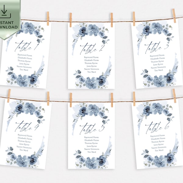SKYLA - Table Seating Chart Template, Dusty blue Wedding Seating chart Cards, Hanging Seating Chart Wedding Template, Wedding Seating plan