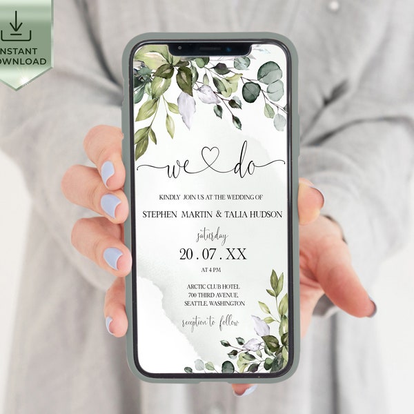 Digitale Hochzeitseinladung, Eukalyptus Mobile Invite, Eukalyptus Einladung, Sofort Download | AMELIA