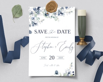 BLUEBERRY Save The Date Template, Save the Date Digital Download, Light blue flowers Save the Date Digital Template, Printable, Editable