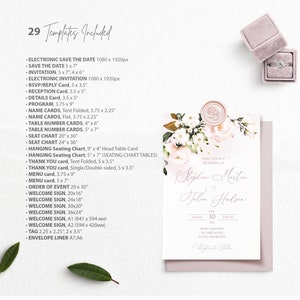 AVA Soft Pink Wedding Invitation MEGA bundle Template, Blush Pink printable Wedding Invites Mega Bundle, Editable, Download, Floral image 7