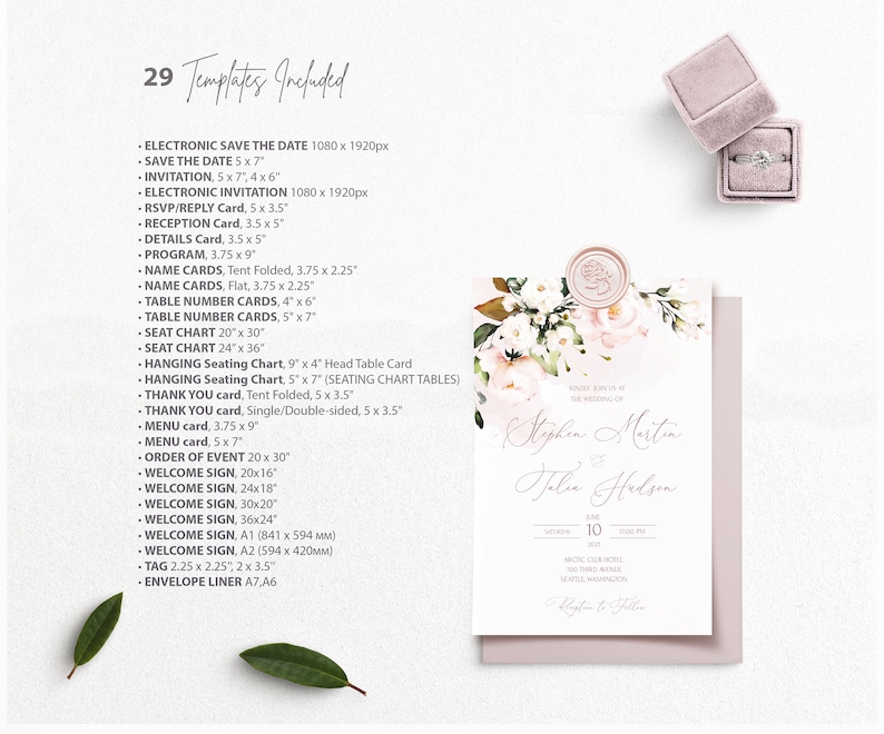 AVA Soft Pink Wedding Invitation MEGA bundle Template, Blush Pink printable Wedding Invites Mega Bundle, Editable, Download, Floral image 7