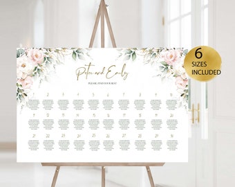 BLUSH Wedding Seating Chart Card Template, Blush Pink Wedding Seat chart Download, INSTANT Download, Editable, Printable , Diy