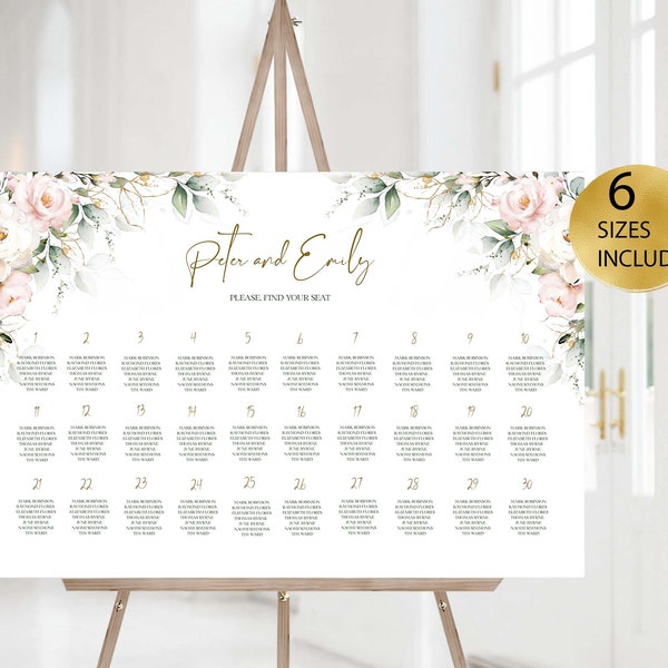 BLUSH Wedding Seating Chart Card Template, Blush Pink Wedding Seat chart Download, INSTANT Download, Editable, Printable , Diy