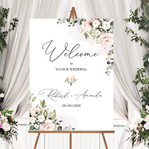 Wedding Welcome Sign Template, Blush Pink Welcome Sign, Floral Editable Wedding Sign, Diy, Printable Custom Welcome Sign, AVA Editable