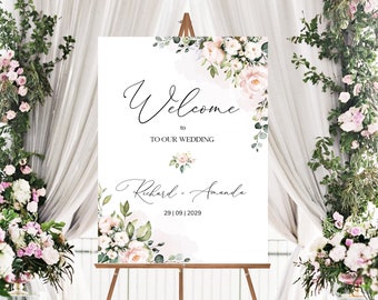 Wedding Welcome Sign Template, Blush Pink Welcome Sign, Floral Editable Wedding Sign, Diy, Printable Custom Welcome Sign, AVA Editable