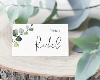 Minimalist Place card Template | Modern Minimalistic Table seat card | Greenery Eucalyptus Wedding Place card | Editable Name card | EVA