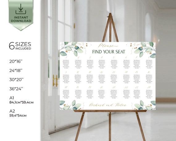 Buy Sage And Gold Wedding Seating Chart Template Greenery.