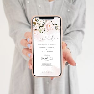 AVA Soft Pink Electronic Invitation Template, Blush Pink  iPhone Evite, Floral invite Download, Mobile Invite, Instant Download, Smartphone