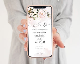 AVA Soft Pink Electronic Invitation Template, Blush Pink  iPhone Evite, Floral invite Download, Mobile Invite, Instant Download, Smartphone