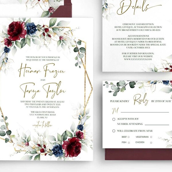 Navy Blue and Burgundy Wedding - Etsy