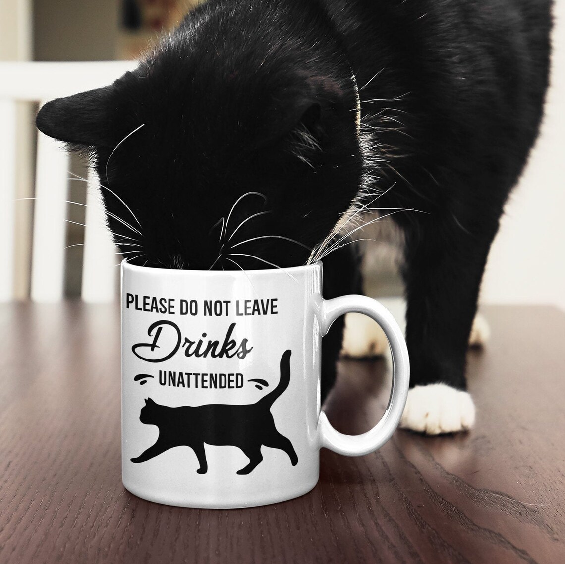 Please Do Not Leave Drinks Unattended Cat Mug Cat Quote Mug Etsy