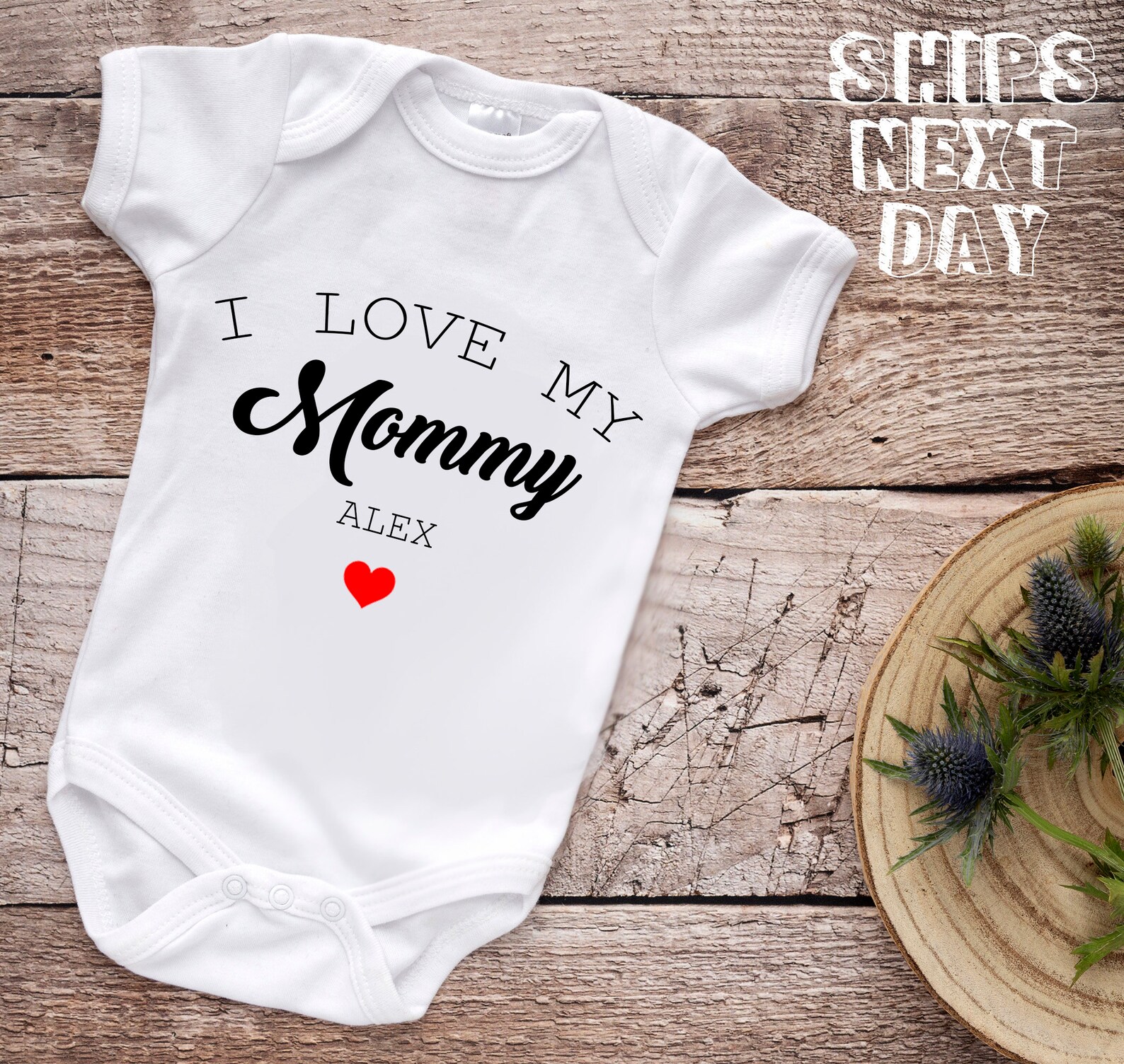 I love Mom White Baby Onesie