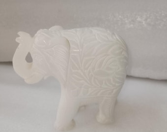 5" Handcrafted White Marble Elephant Statue – Decorative Carved Elephant Figurine
