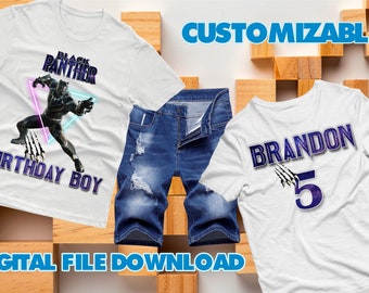 Black Panther Birthday Front Back Shirt, Black Panther Iron On Transfer, Black Panther Transfer, Personalized, Digital File