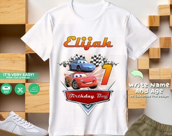 Cars Birthday boy, Iron on transfer, Printable cars shirt design, Digital download, Cars Clipart