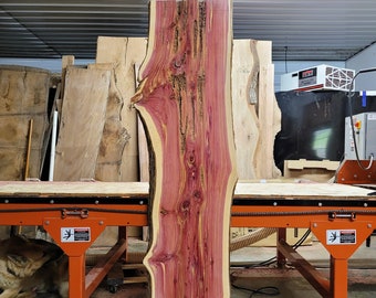Live Edge Cedar Wood Slab. Multi-Figured, planed, kiln dried. (67"X17-22"X2 1/8")