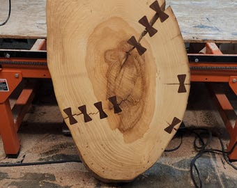 Ash Wood Cookie Live-edge with Butterflies | Round Slab |  51" X  28" X 3" | Flattened, Vacuum-Kiln Dried