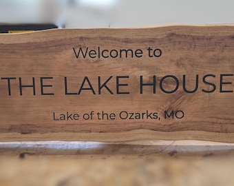 Cherry Wood Sign - Personalized, Live Edge | Carved Natural Farmhouse Decor | Established Sign