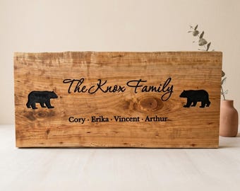 Wood Family Name Sign - Personalized, Live Edge | Living Room Decor